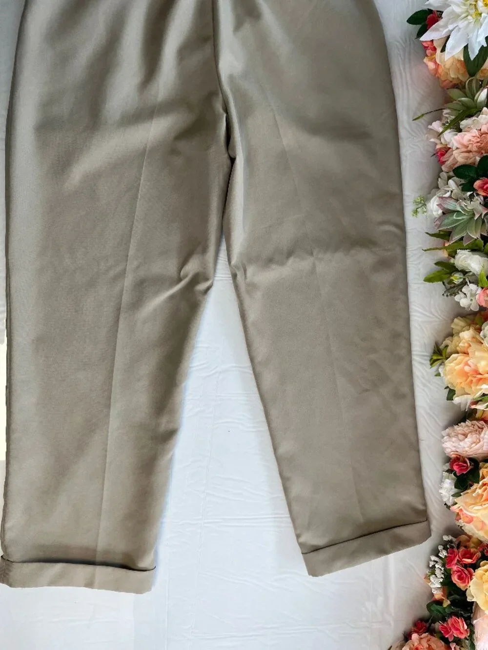 Bocaccio Uomo 100% Dacron Dress Pants Tan Flat Front Cuffed Hem Men’s 36x30